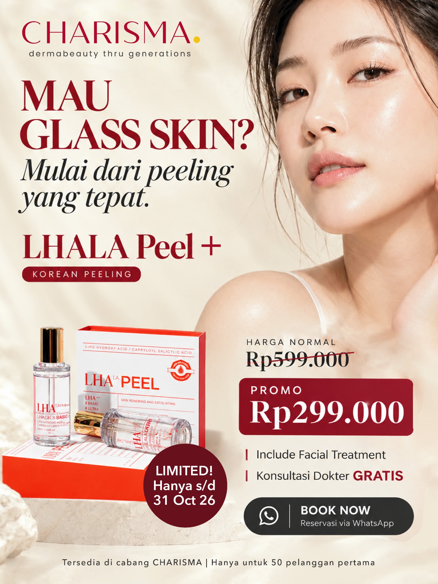 Poster promo LHALA Peel+ CHARISMA Rp299.000